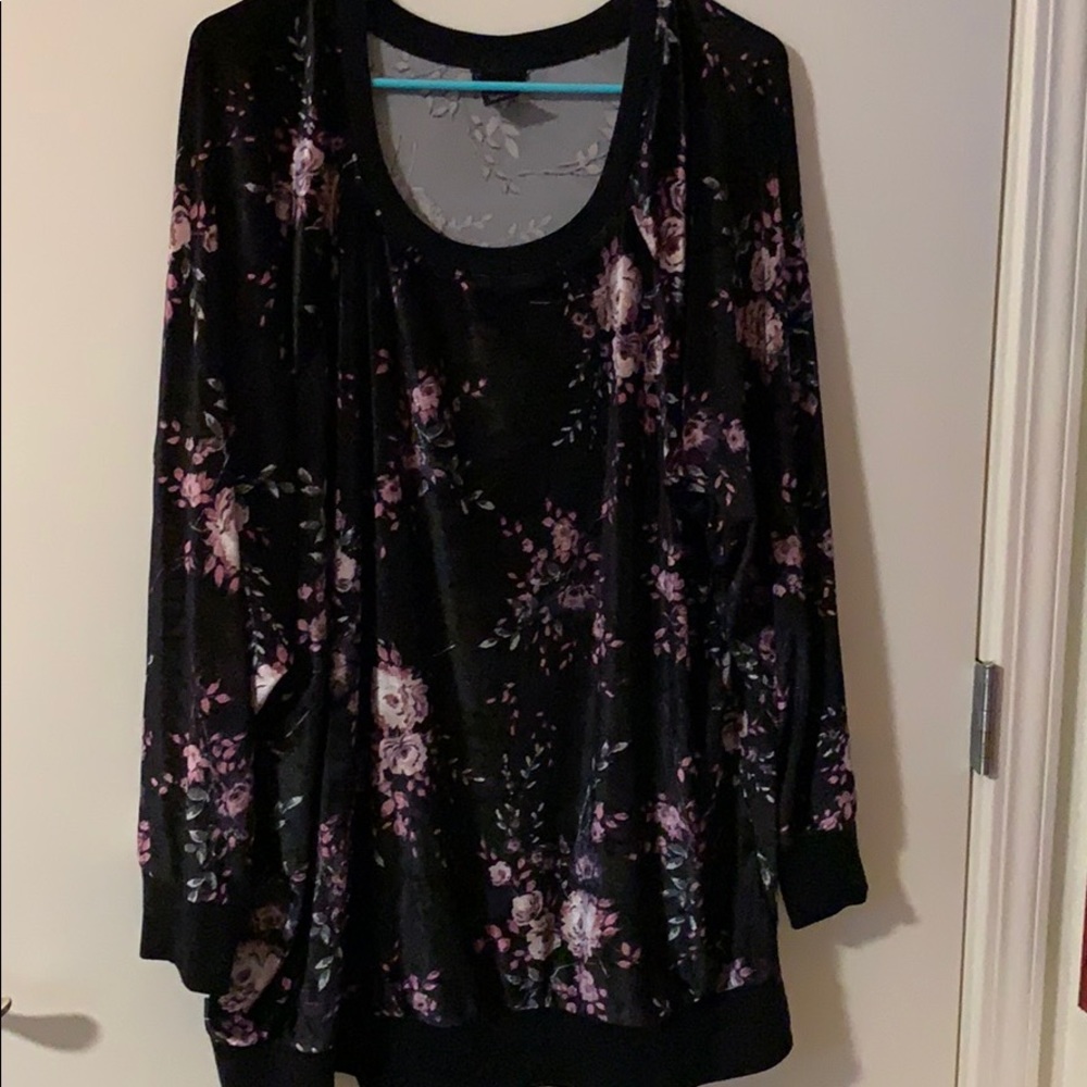 Torrid Black and Pink Floral Sweater